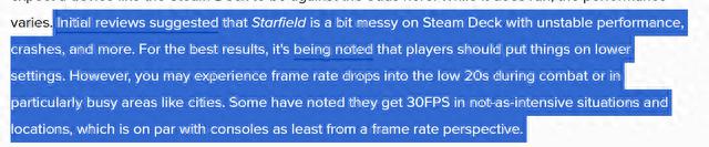 外媒不推荐玩家使用Steam Deck游玩《星空》，低画质仅20-30帧